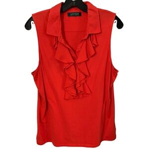 Lauren Ralph Lauren Women’s sleeveless ruffle front cotton top red size large.